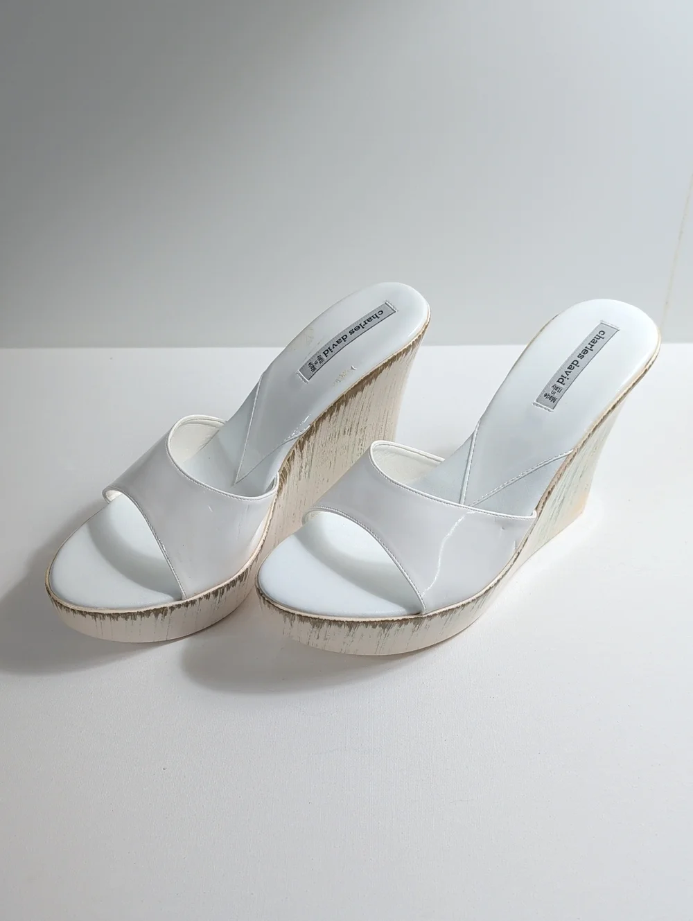 Charles David White Italian Leather Wedge Heels Size 10